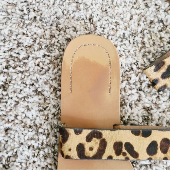 Zara Tan Cream Leopard Animal Print Faux Fur Strappy Flat Sandals - Picture 4 of 6